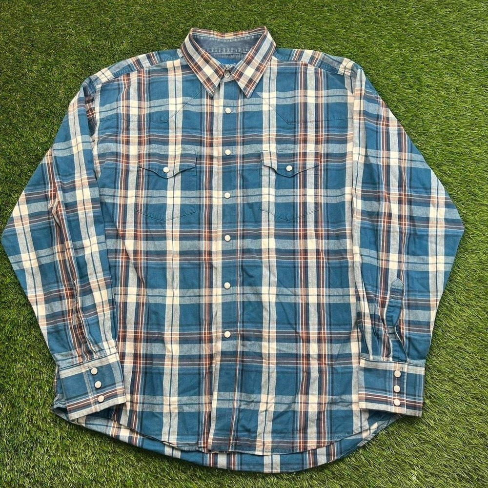 Wrangler Brushpopper Style Pearl Snap Western Plaid Shirt XL 2XL Heavyweight